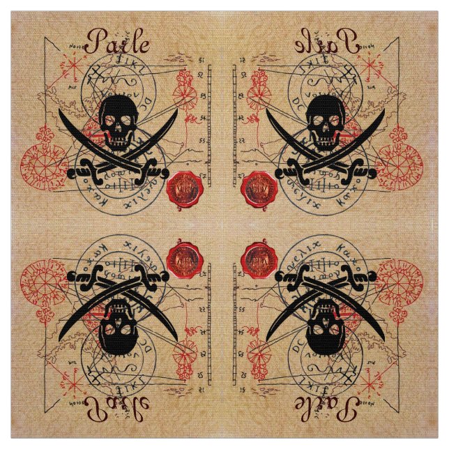 PIRATER TREASURE KARTOR,SKULL CROSSED SWORD TYG (Provkarta)