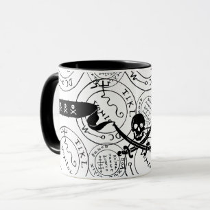PIRATER TREASURE KARTOR,SKULL,SWORDS Black White Mugg