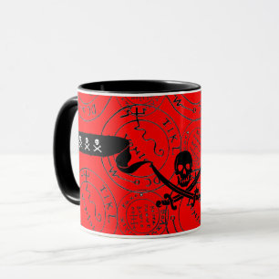 PIRATER TREASURE KARTOR,SKULL,SWORDS Red Black Mugg