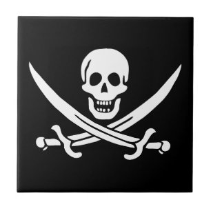 Piratflagga Dödskalle Korsade Svärd Kakelplatta
