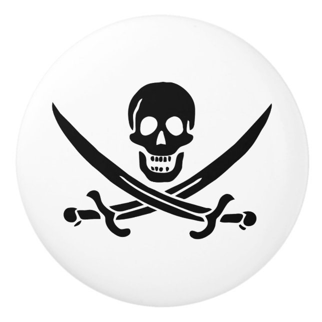Piratflagga Dödskalle Korsade Svärd Knopp (Framsidan)