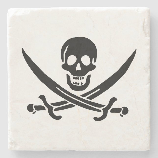 Piratflagga Dödskalle Korsade Svärd Stenunderlägg (Framsidan)