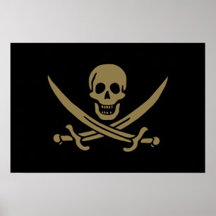 Piratflagga med dödskalle och svärd från Calico Ja Poster