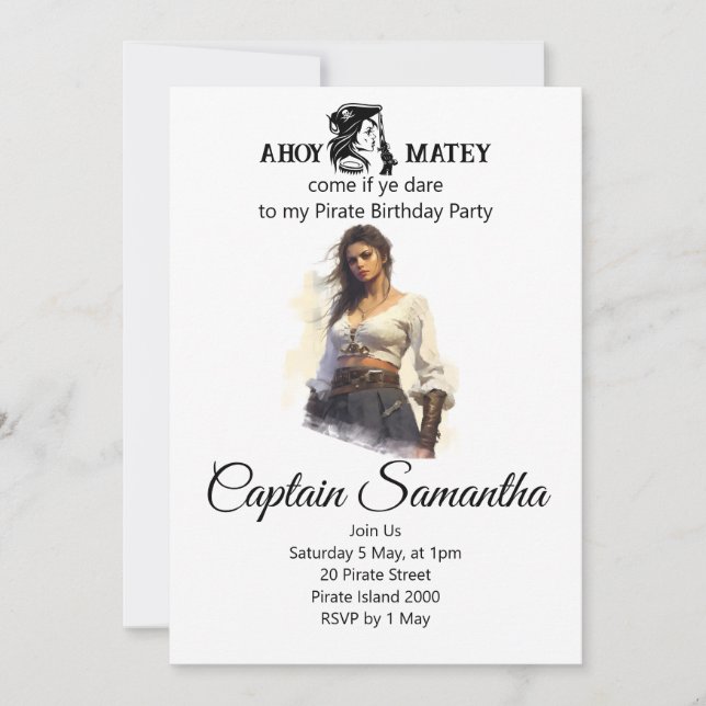 Piratflicka tema Inbjudan (Framsida)