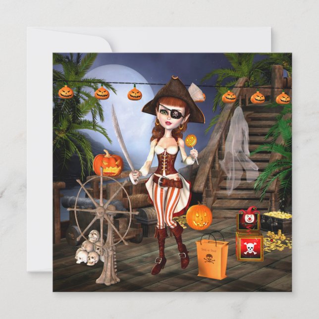 Piratflickahalloween fest kvadrerar inbjudan (Framsida)