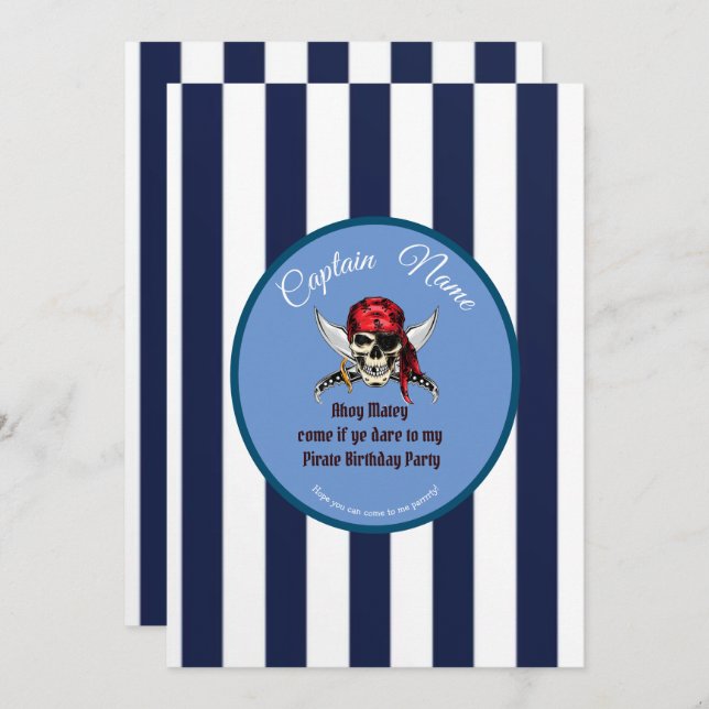 Piratfödelsedagsfest pojke inbjudningar (Fram/baksida)