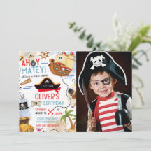 Piratfödelsedagsinbjudan 'Ahoy Matey' med foto