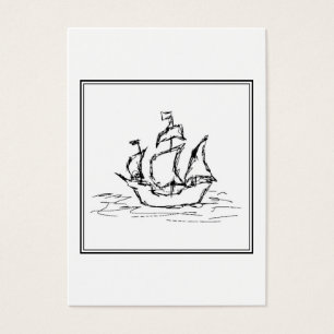 Piratfrakten skissar. Svartvit Galleon. Visitkort