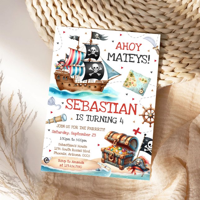 Piratpojkar födelsedagsinbjudan Ahoy Mateys Inbjudningar (Skapare uppladdad)