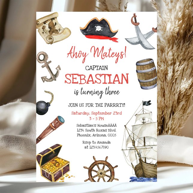 Piratpojkar födelsedagsinbjudan Ahoy Mateys Inbjudningar (Skapare uppladdad)