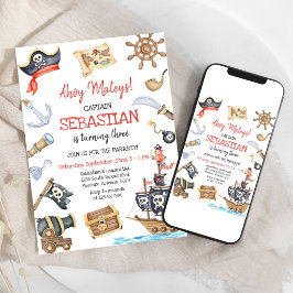 Piratpojke födelsedagsinbjudan för killar - Ahoy k Inbjudningar