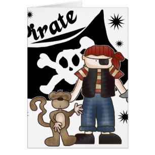 Piratpojke med apan hälsningskort