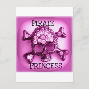 PIRATPRINCESS SKULLY ROSA UTSKRIFT VYKORT