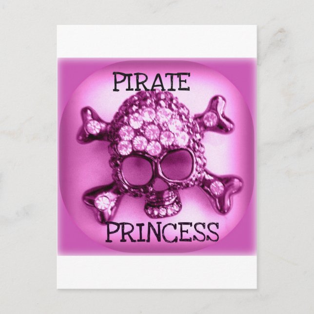PIRATPRINCESS SKULLY ROSA UTSKRIFT VYKORT (Framsida)