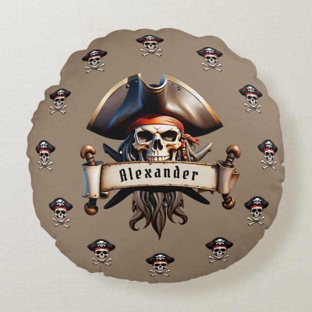 Piratskallar Personalisera Rund Kudde (Framsidan)