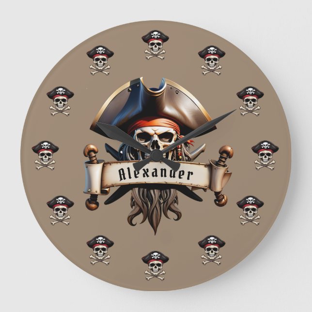 Piratskallar Personalisera Stor Klocka (Framsida)