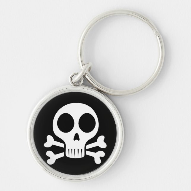Piratskalle-design Rund Silverfärgad Nyckelring (Framsidan)