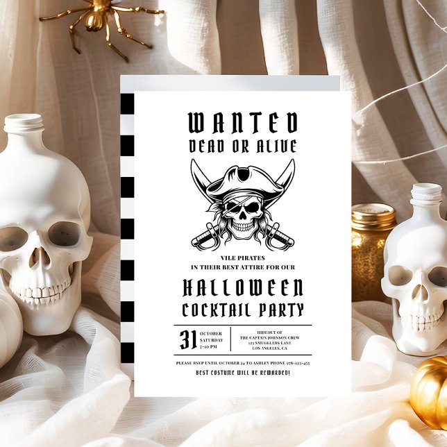 Piratskalle Halloween Cocktail Party  Inbjudningar (Pirate Skull Halloween Cocktail Party Invitation)