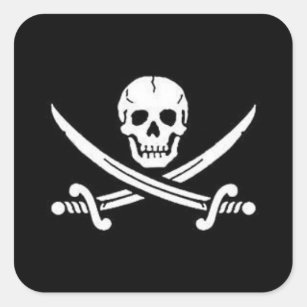 Piratskalle med korsade svärd fyrkantigt klistermärke