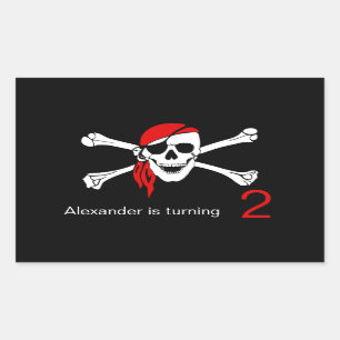 Piratskalle och 2nd födelsedag för Crossbones Rektangulärt Klistermärke