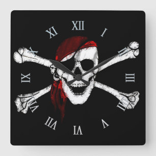 Piratskalle och Crossbones Fyrkantig Klocka