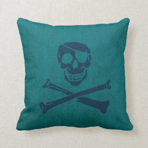 Piratskalle och Crossbones i havgröntblått Kudde