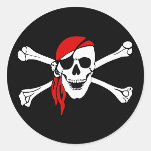 Piratskalle och Crossbones med den röda bandanaen Runt Klistermärke