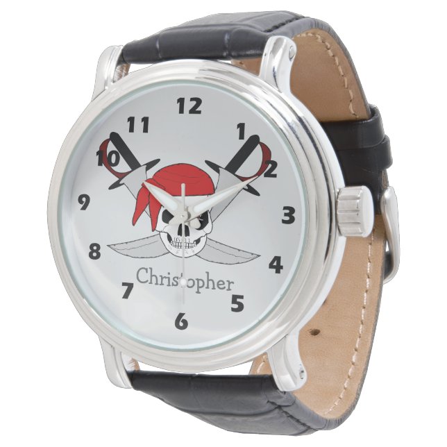 Piratskalle och svärd design armbandsur (Vinklad)
