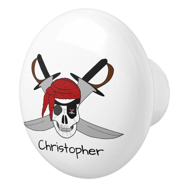 Piratskalle Och Svärd Design Personlig Knopp (Höger)