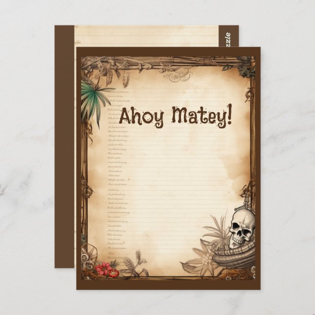 Piratskalle prata som en pirat födelsedag vykort (Fram/baksida)