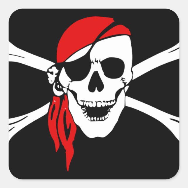 Piratskalleflagga Fyrkantigt Klistermärke (Framsida)