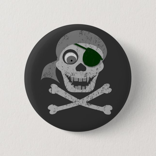 Piratskallen & Crossbones knäppas Knapp (Framsida)
