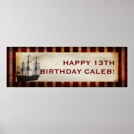 Piratskepp Grunge Anpassad Födelsedagsfest Banner Poster