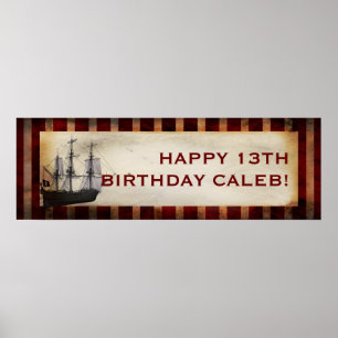 Piratskepp Grunge Anpassad Födelsedagsfest Banner Poster