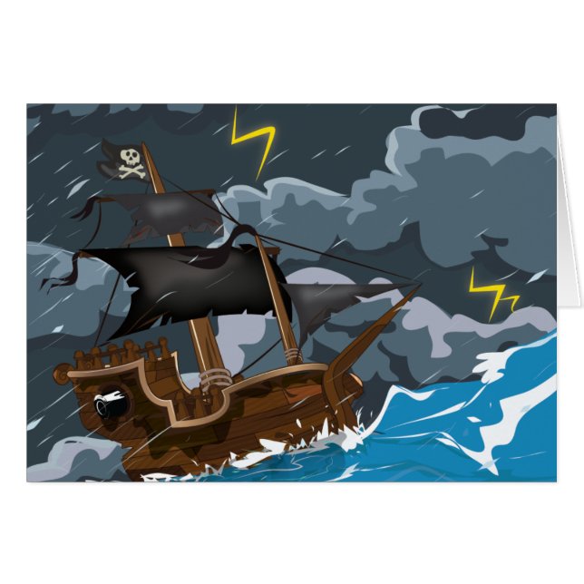 Piratskepp i storm hälsningskort (Framsidan Horizontal)