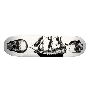 Piratskepp med 2 dödskallar vända utåt mini skateboard bräda 18,5 cm