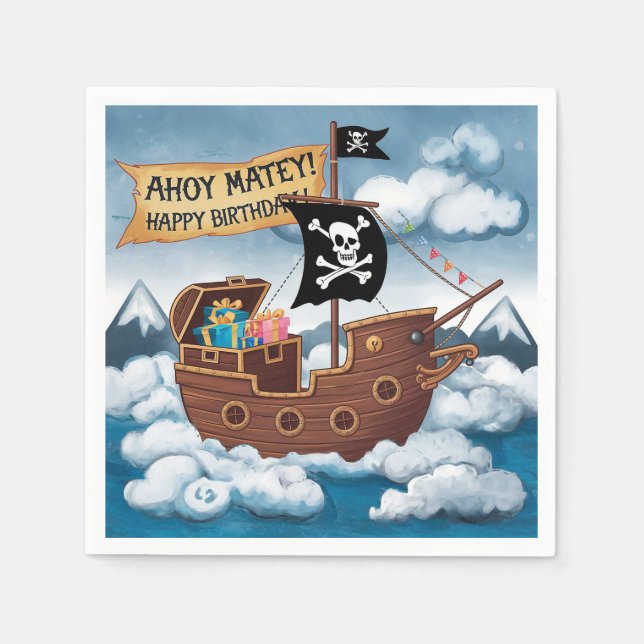 Piratskepps Födelsedagskort - Ahoy Matey! Pappersservett (Framsidan)