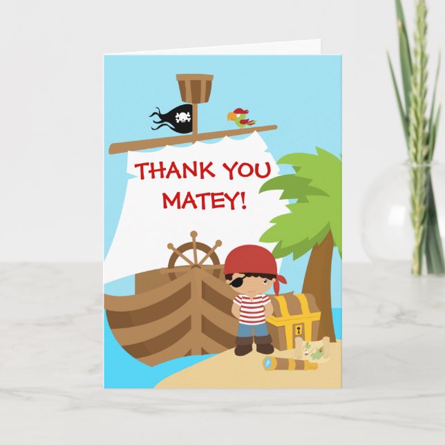 Piratskepps Pojke Födelsedag Tack Kort (Framsida)