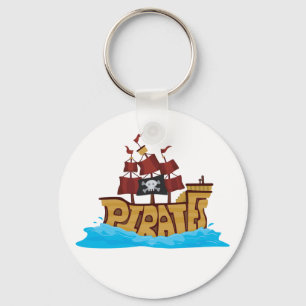 Piratskepps typografi med dödskalleflagga nyckelring