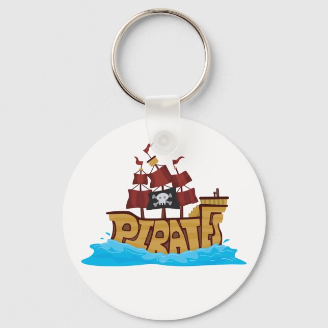 Piratskepps typografi med dödskalleflagga nyckelring (Framsida)