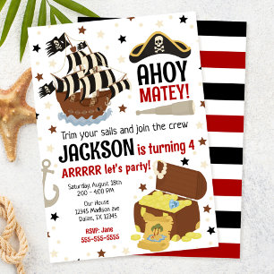 Pirattema Ahoy Jolly Roger Pojkfödelsedag Inbjudningar