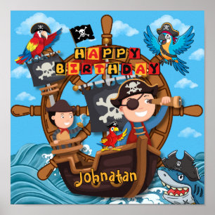 Pirattema födelsedagsfest för barn poster