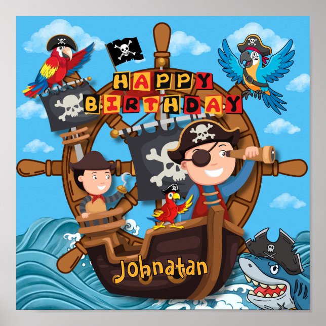 Pirattema födelsedagsfest för barn poster (Framsidan)
