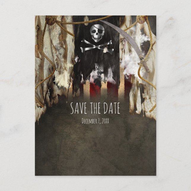 Pirattema födelsedagsinbjudningar Spara datum Meddelande Vykort (Framsida)