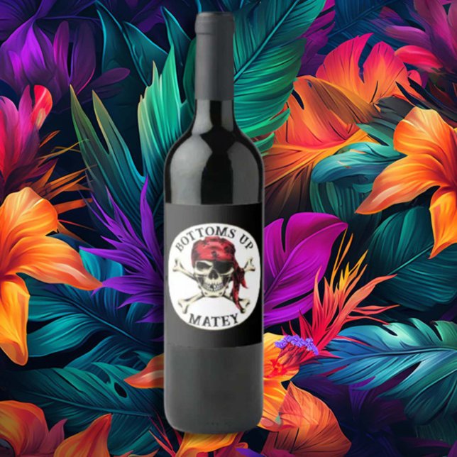 Pirattema Födelsingsdagfest för vuxna Salta Dödska Vinflaska Etikett (Add flair to your pirate theme party with our Salty Skull Bones wine label for adults.)