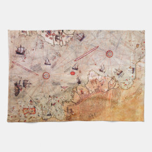 Piri reis forntida karta historiskt mystiskt vinta kökshandduk