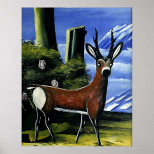 Pirosmani - Roe Hjort med liggande bakgrund Poster