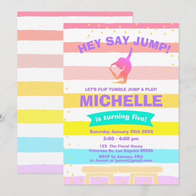 Pirouette Rainbow Ballerina Gymnastics Birthday Inbjudningar (Fram/baksida)