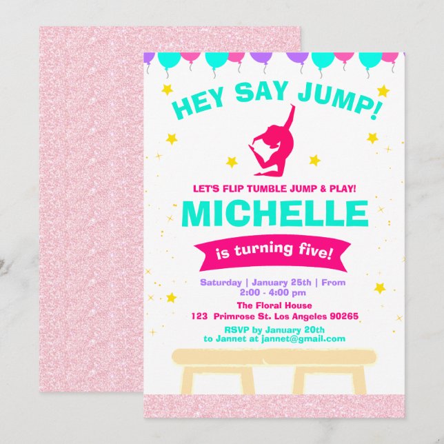 Pirouette Rosa Ballerina Girls Gymnastics Birthday Inbjudningar (Fram/baksida)
