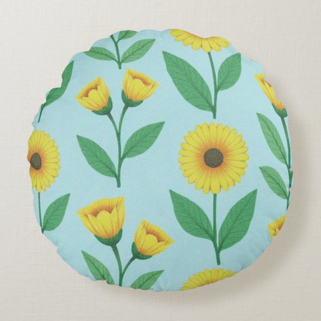 Pirrig Blomning Glädje Rund Kudde (Framsidan)